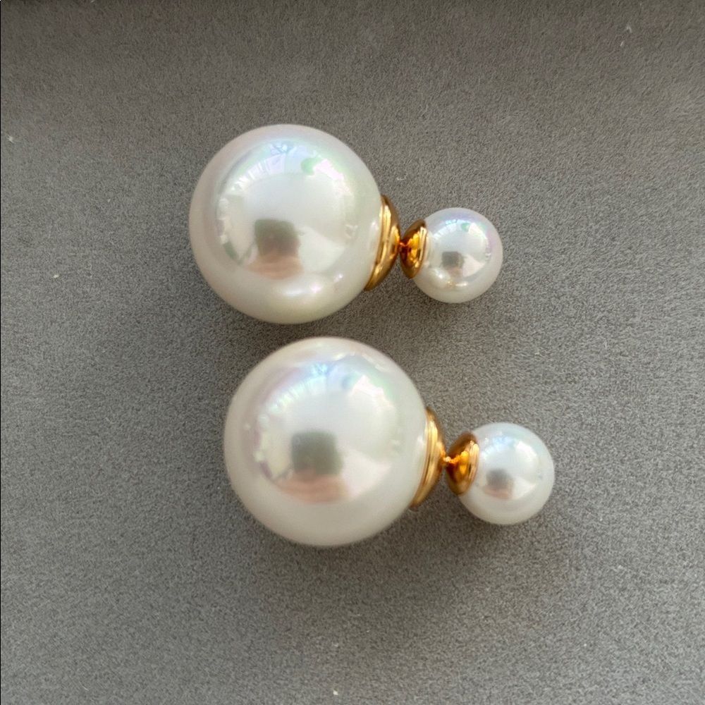 Creamy Swarovski Crystal Double Pearl Earrings